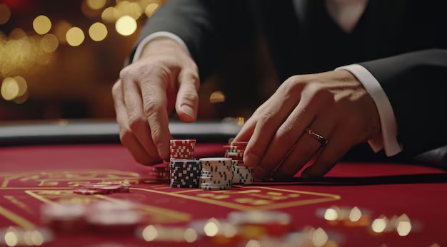 Texas Hold'em Bonus table layout with community cards and dealer position
